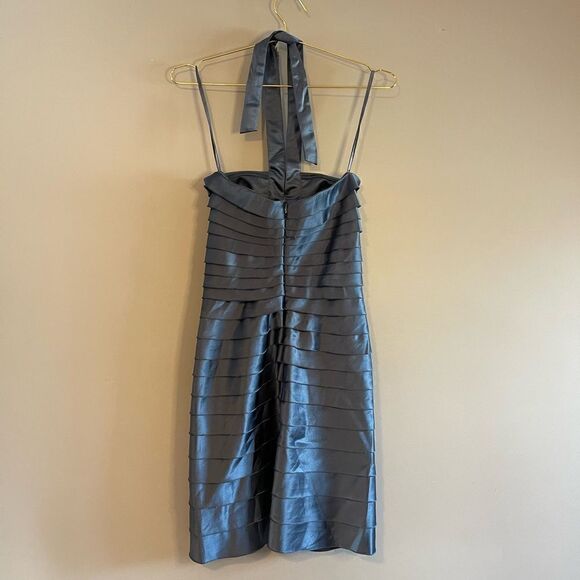 BCBGMaxAzria Blue Grey Woven Embellished Halter Dress | SZ 4 - Picture 3 of 16